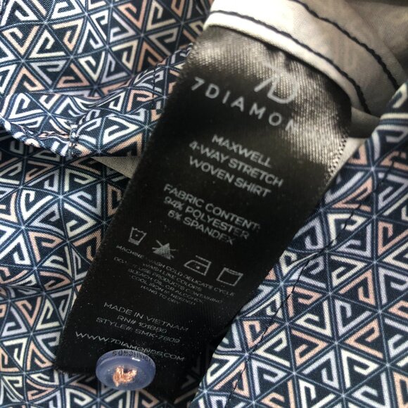 7 Diamonds Shirt Mens Medium Blue Geometric 4 Way Stretch Short Sleeve Golf - Picture 7 of 9